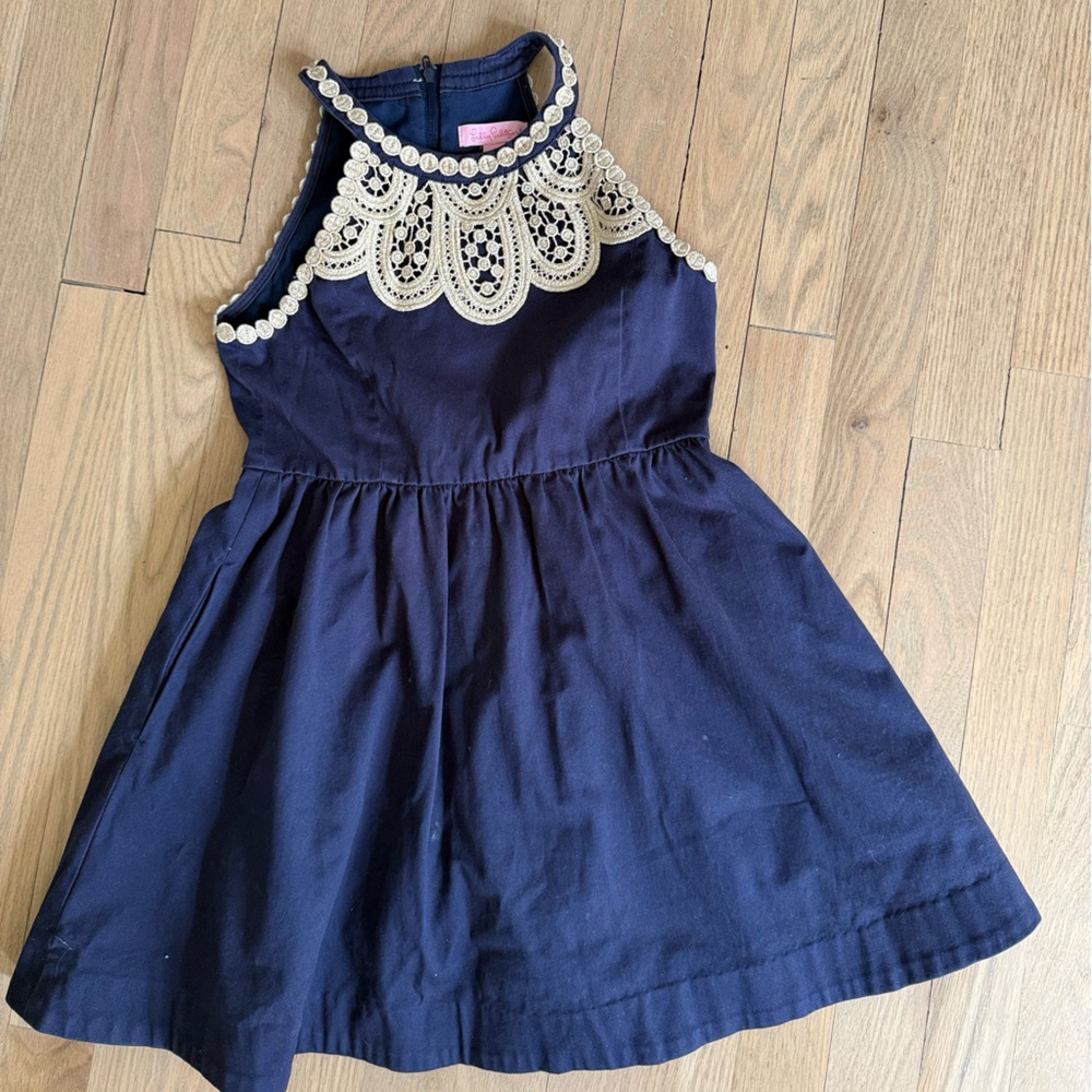 Lilly Pulitzer Navy Dress with Cream Crochet Trim